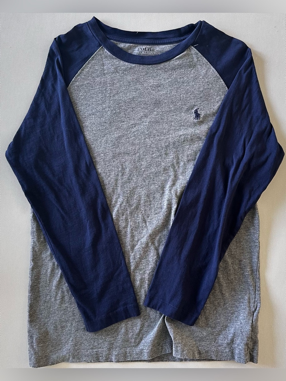 Polo Ralph Lauren Long Sleeve Graphic Double Sided T Shirt Youth L Gray Blue